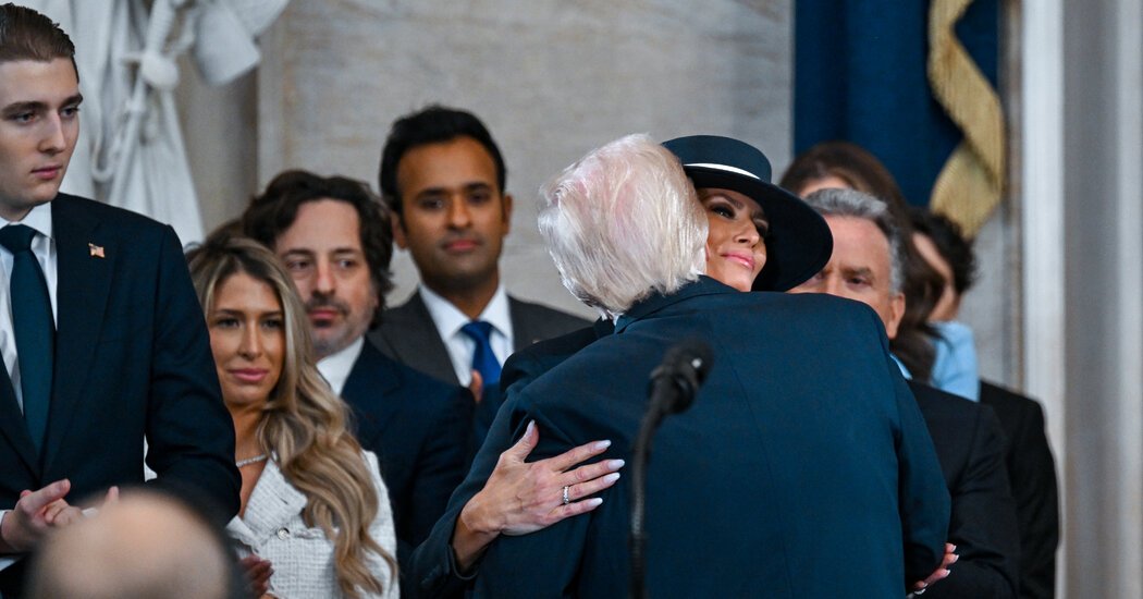 At Inauguration, Melania and Barron Trump Greet a Limelight They Once Avoided