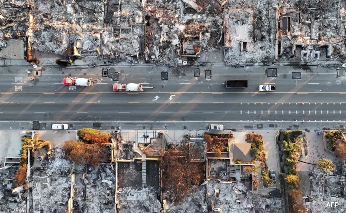 Aerial View Of Los Angeles Fire Damage Show Aftermath Of California Blazes